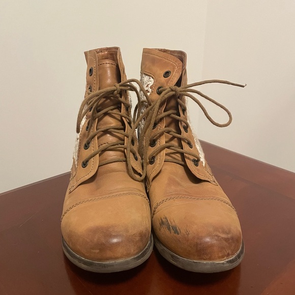 STEVE MADDEN Thunder-C Cognac Multi Crocheted Lace-Up Ankle Boots - Picture 3 of 5